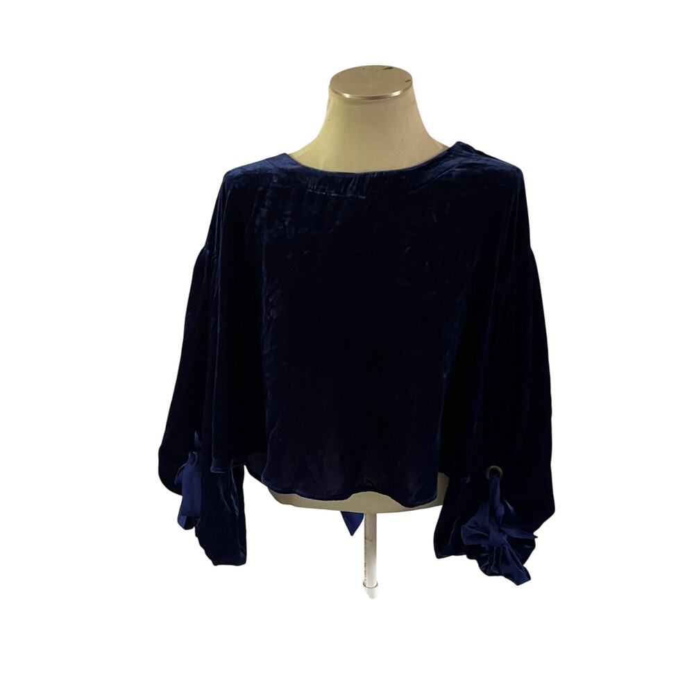 Free People Blue Velvet Peasant Sleeve Backless Blouse Sz S Whimsigoth Witchy